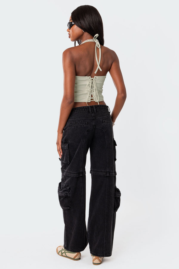 Edikted Emmeline Bustier Lace Up Corset Gray