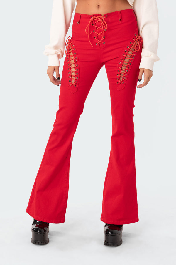 Edikted Engine Red Flared Jeans Red