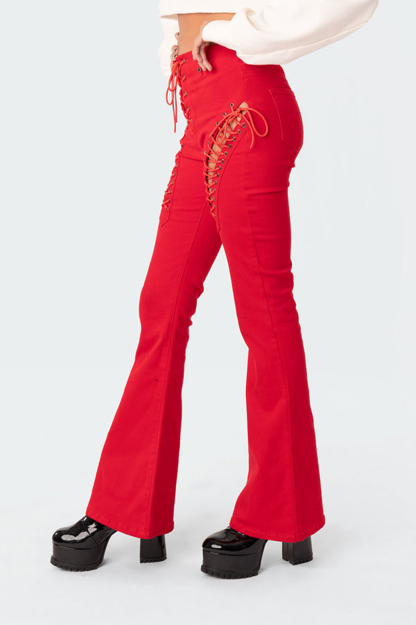 Edikted Engine Red Flared Jeans Red