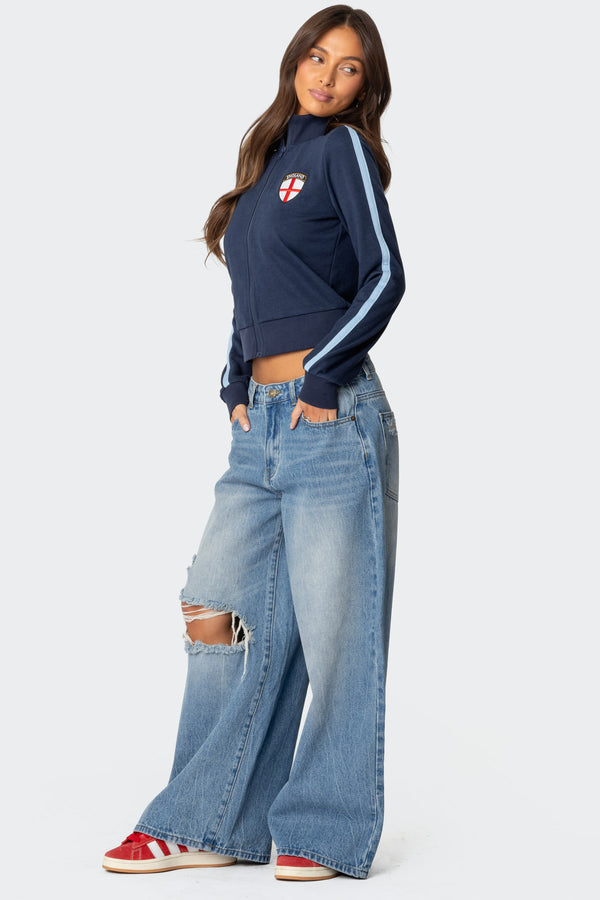 Edikted England Zip Up Sweatshirt Navy