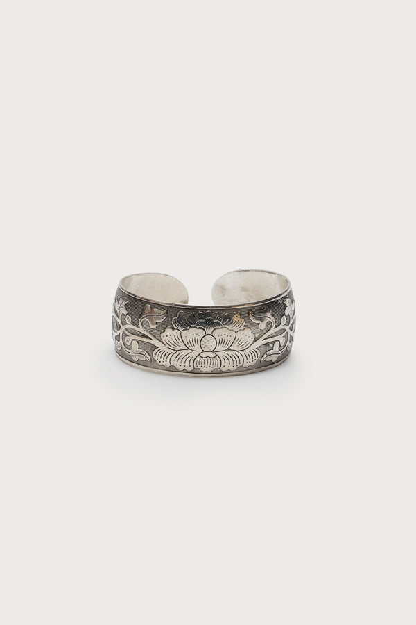 Edikted Engraved Floral Bangle Bracelet Silver