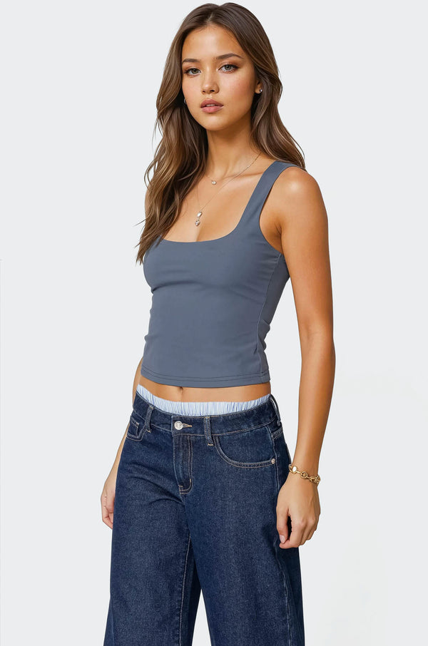 Edikted Essy Square Neck Top Navy