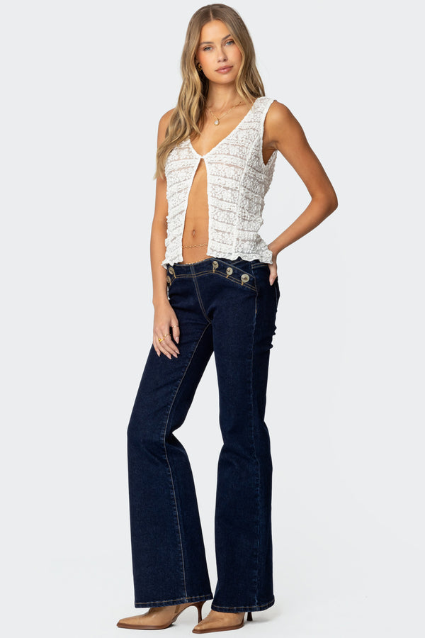 Edikted Evolet Sheer Lace Split Front Top White