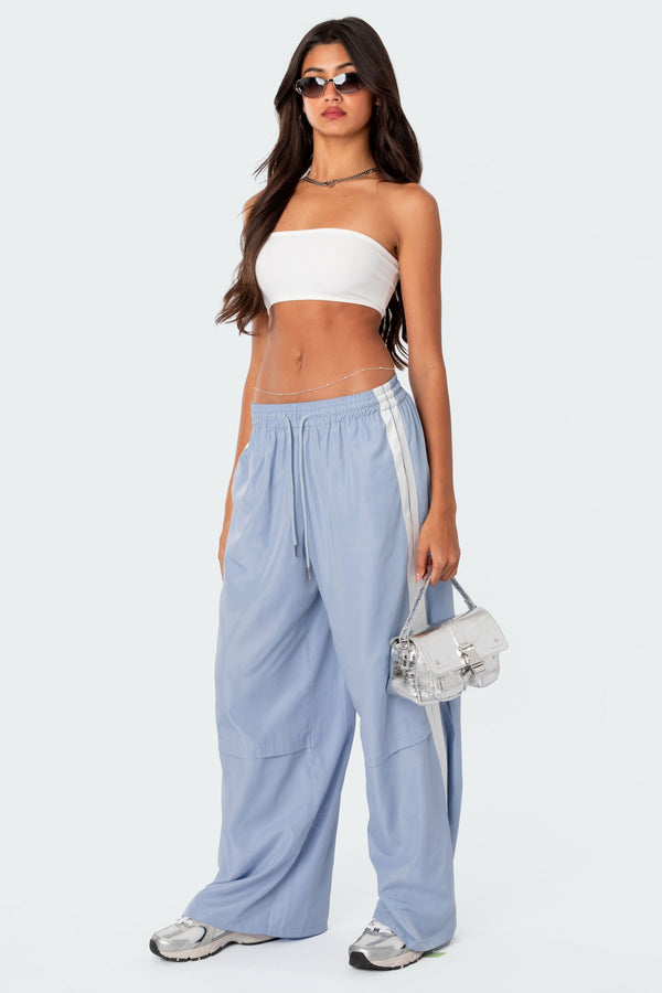 Edikted Fauna Nylon Track Pants Light Blue