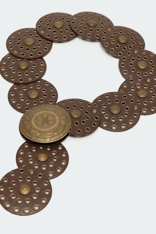 Edikted Faux Leather Western Disc Belt Brown
