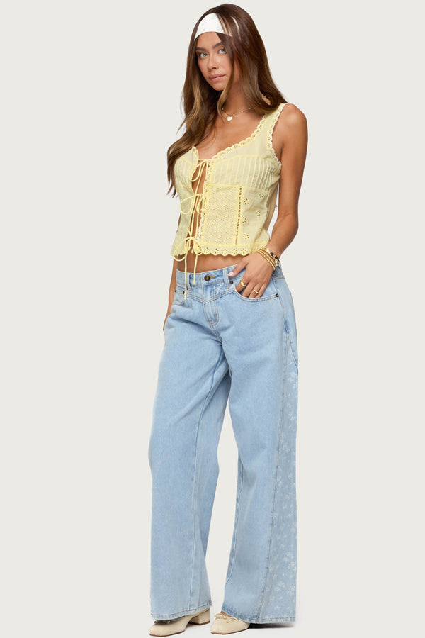 Edikted Fiore Eyelet Tie Front Top Yellow