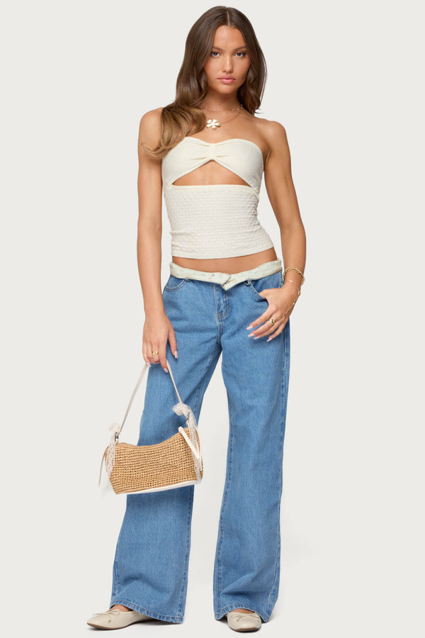 edikted Floral Foldover Low Rise Jeans blue