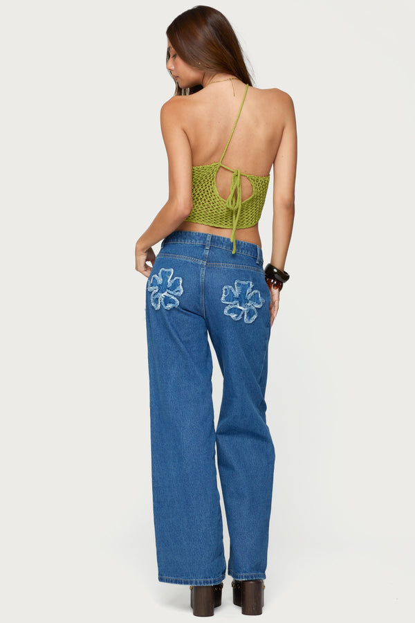 edikted Flower Patch Low Rise Jeans blue