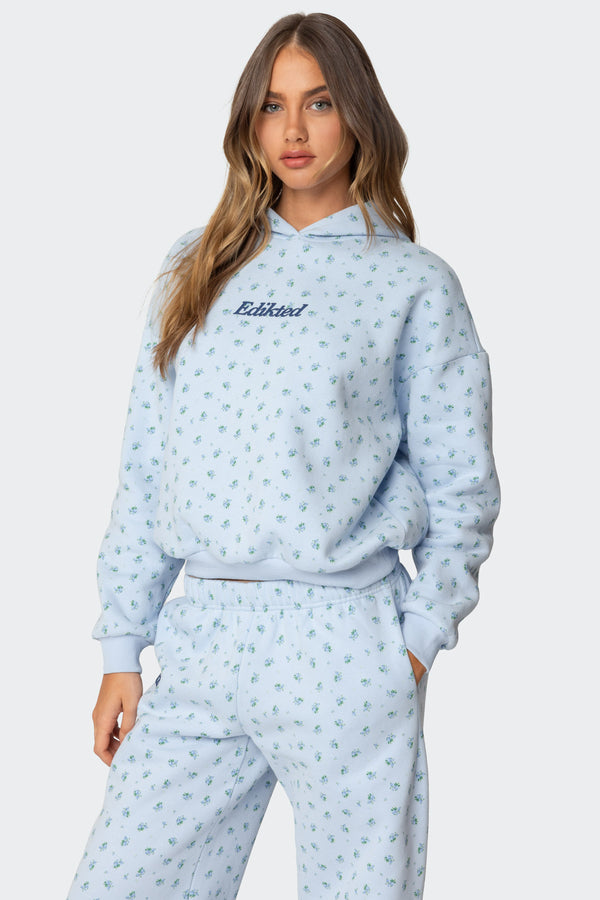 Edikted Flower Power Hoodie Light Blue