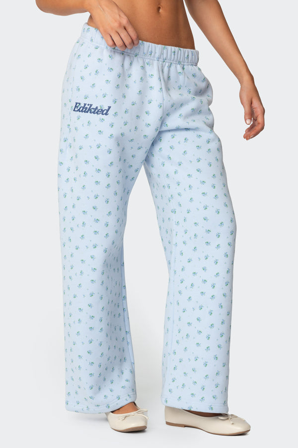 Edikted Flower Power Sweatpants Light Blue