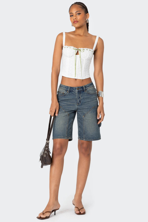 Edikted Garden Girl Ribbon Eyelet Corset White