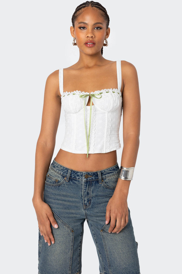 edikted Garden Girl Ribbon Eyelet Corset white