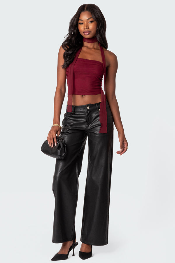 Edikted Gathered Two Piece Mesh Scarf Top Red