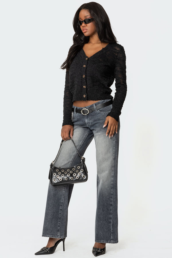 Edikted Georgie Textured Knit Cardigan Black