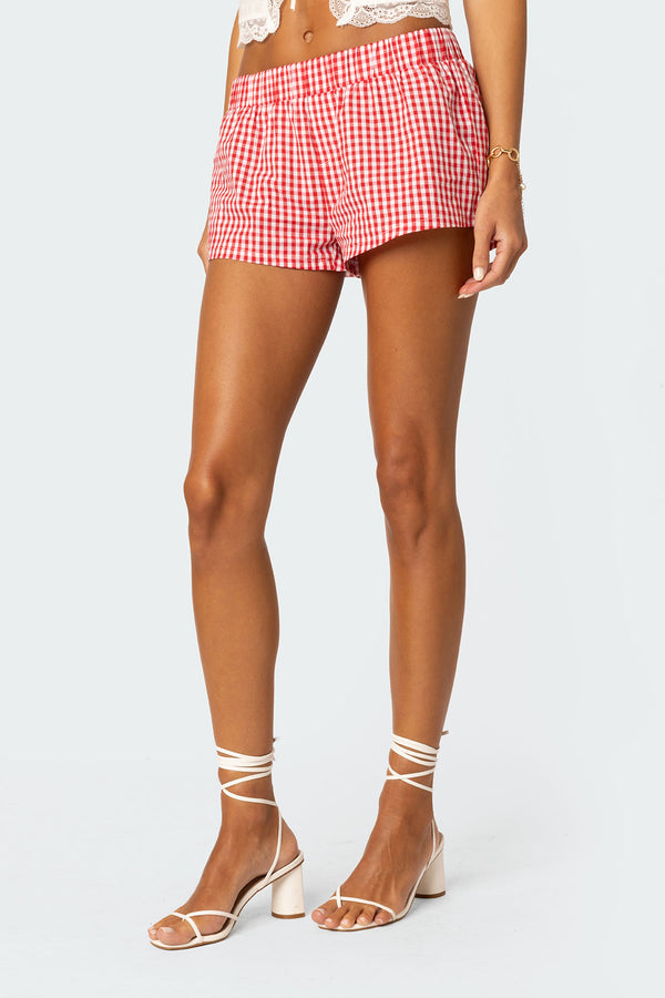 Edikted Gingham Boxer Shorts Red