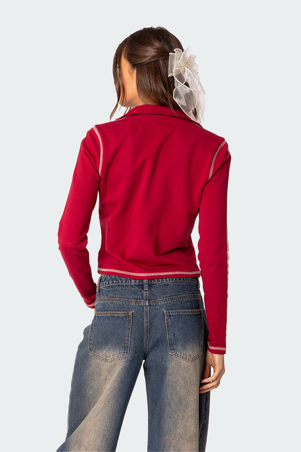 Edikted Gio Contrast Stitch Top Red
