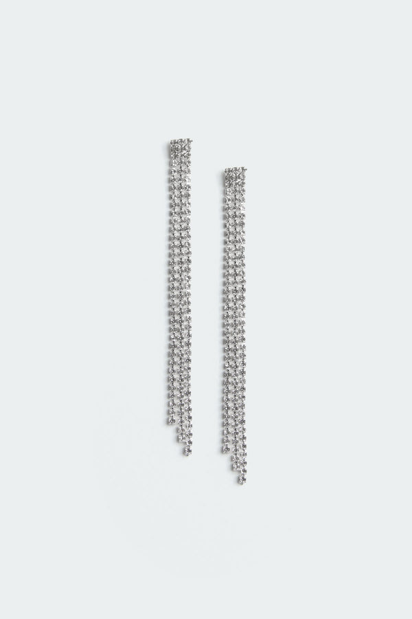 edikted Glam Rhinestone Drop Earrings silver