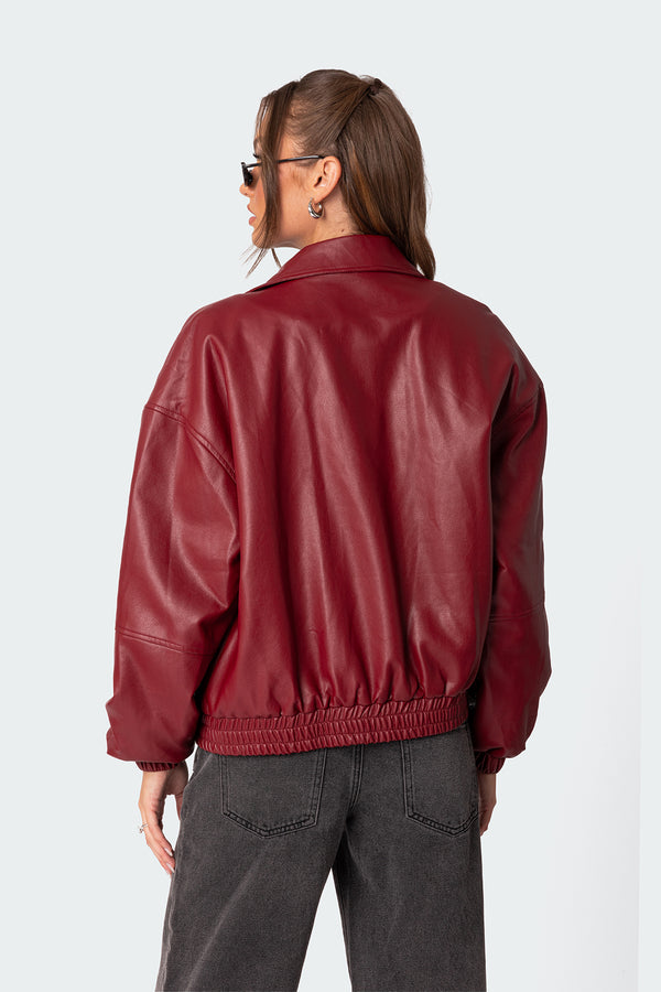 Edikted Halley Faux Leather Bomber Jacket Bordu