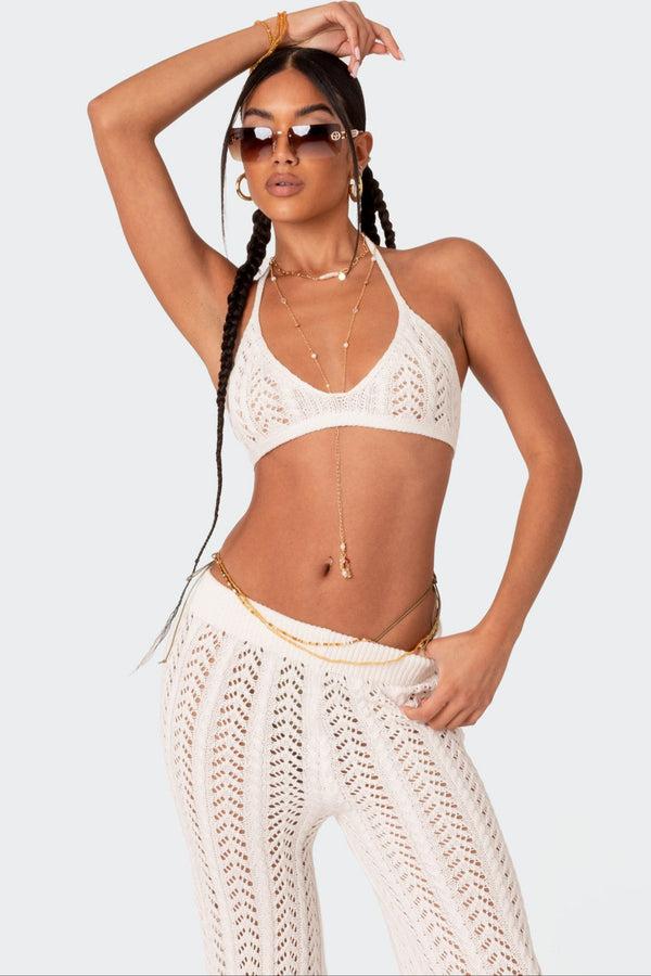 edikted Hazel Crochet Bra Top white