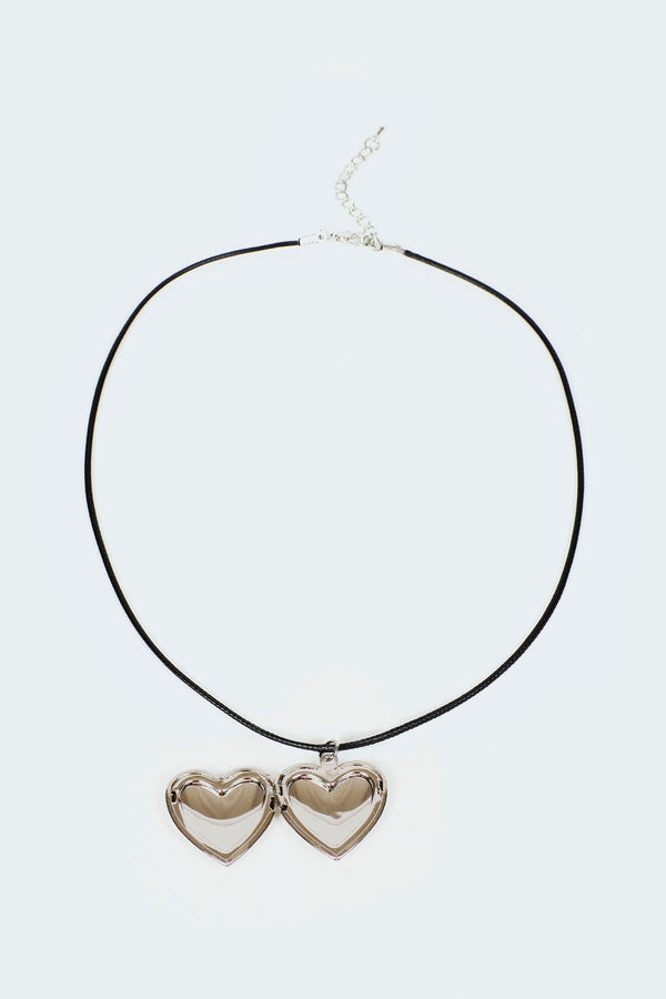 Edikted Heart Locket Cord Necklace Silver
