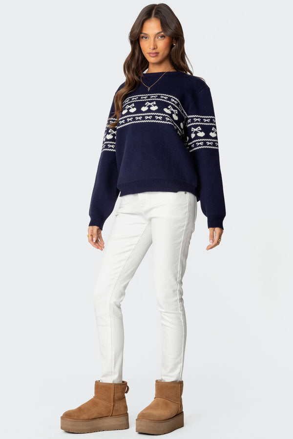 Edikted Holiday Cheer Sweater Navy