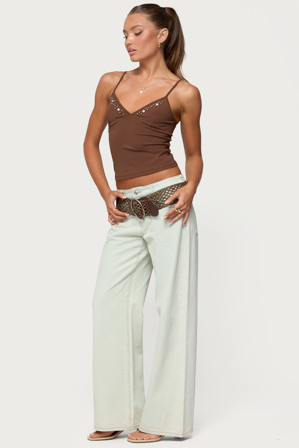 Edikted Holland Bead V Neck Tank Top Brown