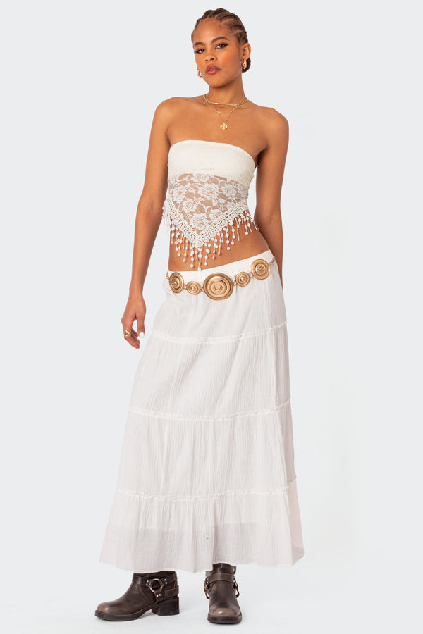 Edikted India Sheer Lace Strapless Top Cream