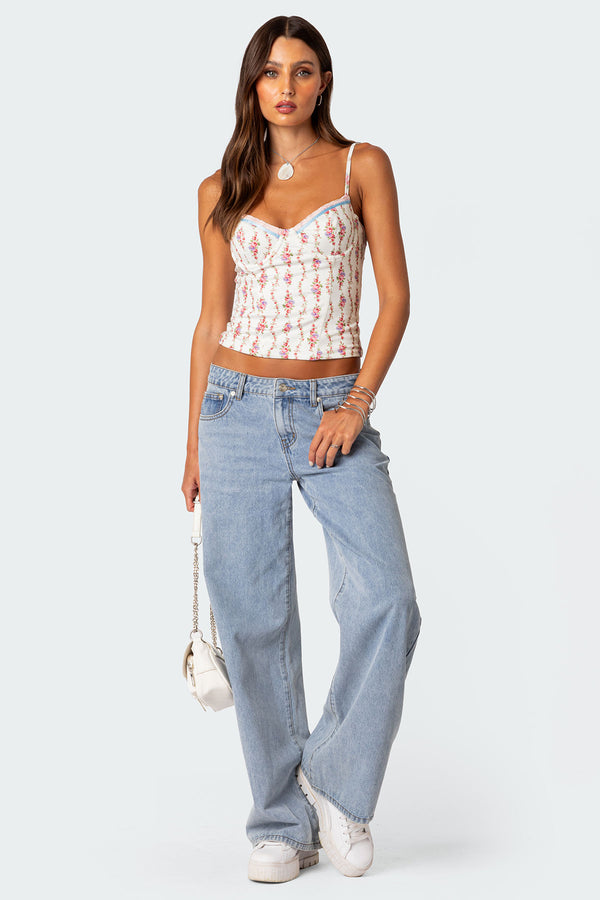 Edikted Indira Printed Cupped Lace Up Corset Mix