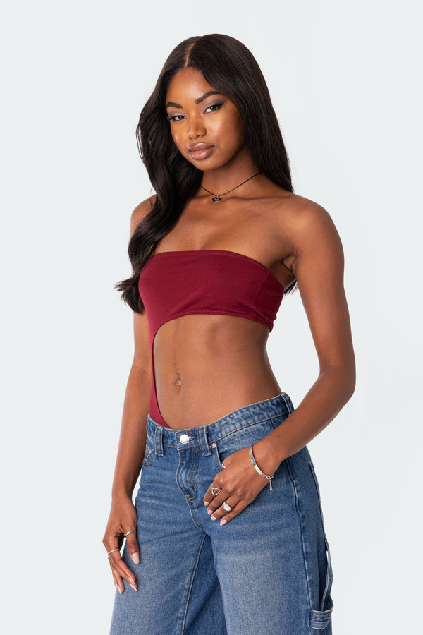 Edikted Indy Asymmetric Cut Out Bodysuit Burgundy