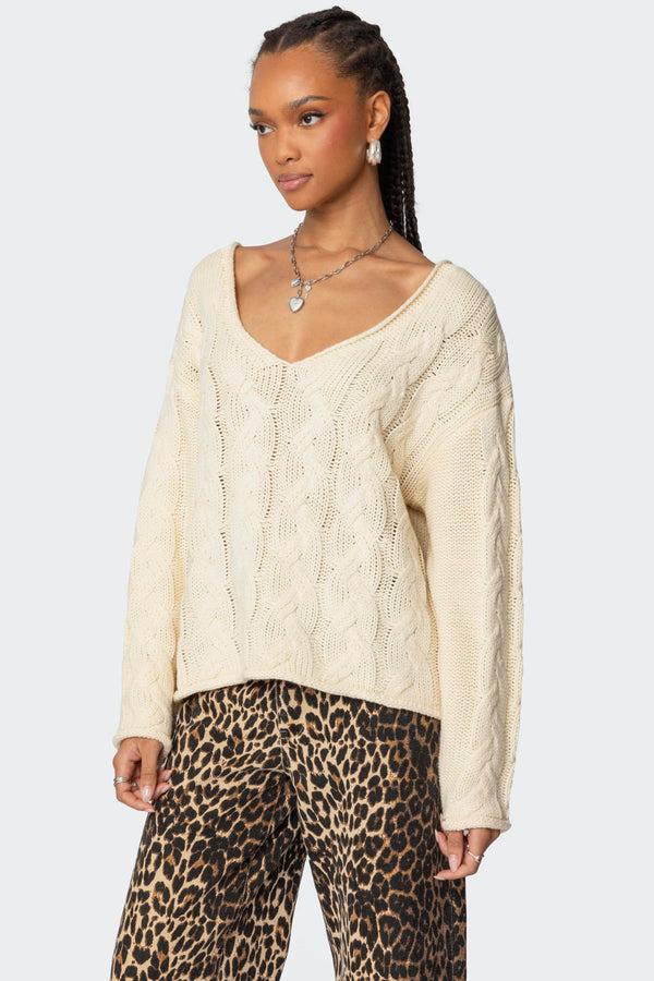 Edikted Inga Oversized Cable Knit Sweater Cream