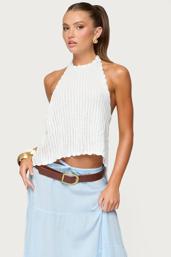 edikted Ivey Backless Crochet Halter Top white