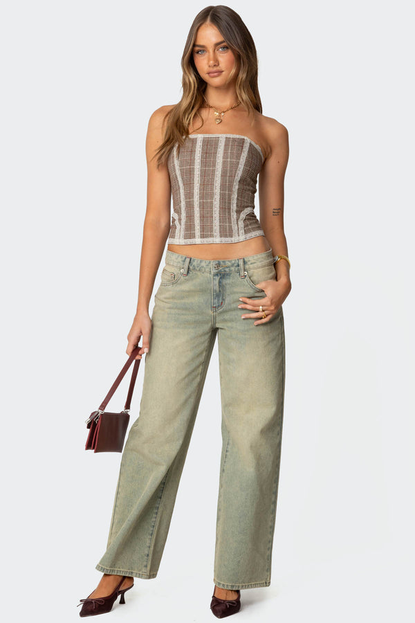 Edikted Jaiden Houndstooth Plaid Corset Brown