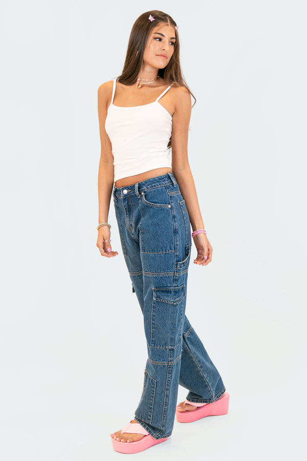 Edikted Jaimie Cargo Jeans Blue