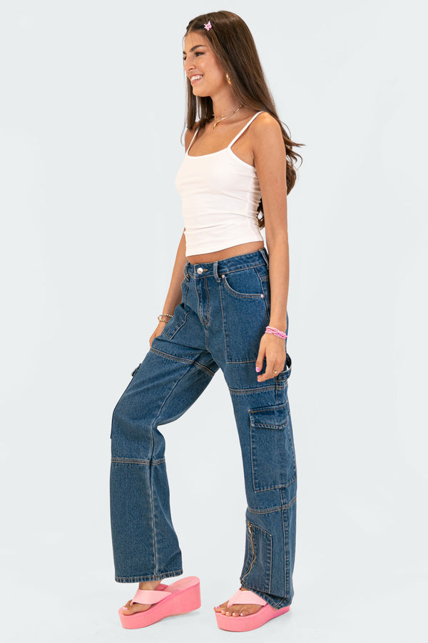 Edikted Jaimie Cargo Jeans Blue