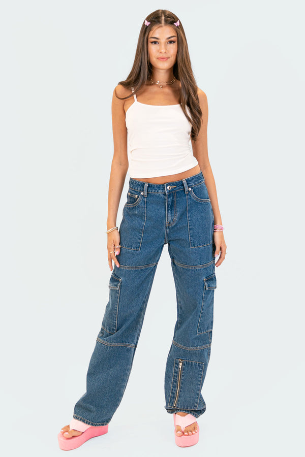 edikted Jaimie Cargo Jeans blue