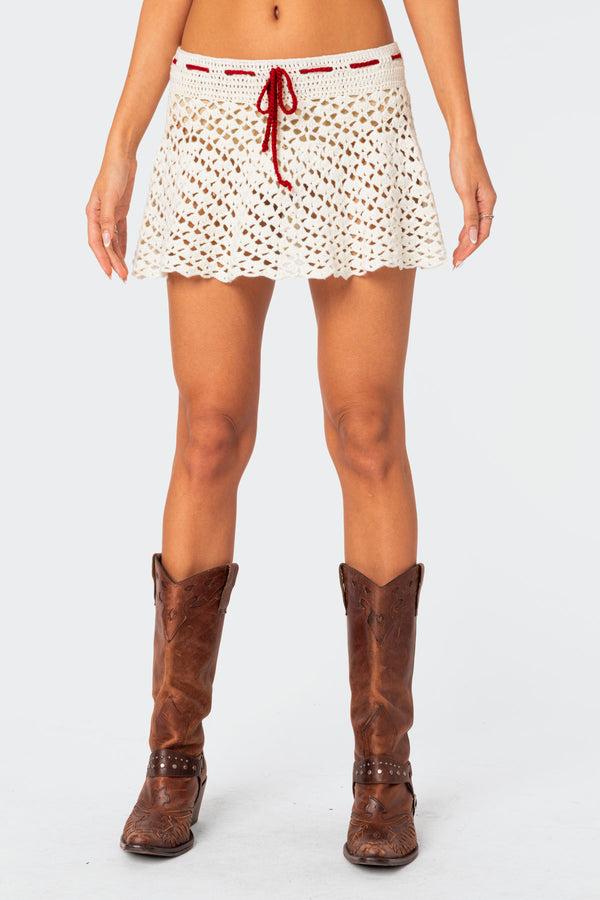Edikted Jaslene Crochet Mini Skirt White