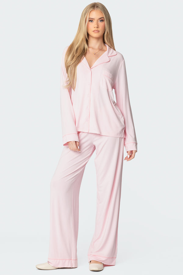 Edikted Jeanette Button Up Shirt Light Pink