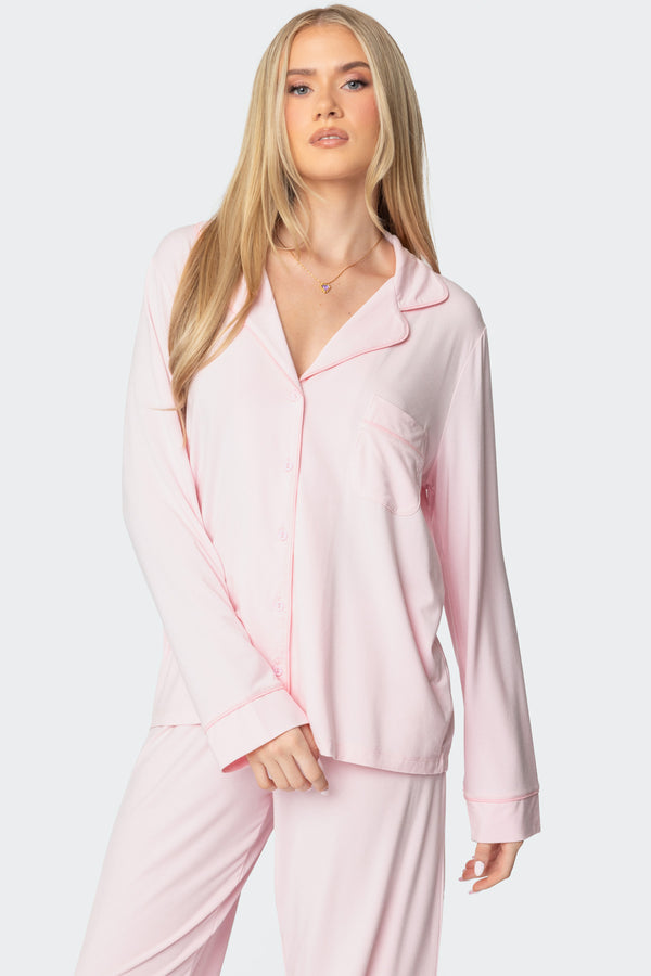 edikted Jeanette Button Up Shirt light pink