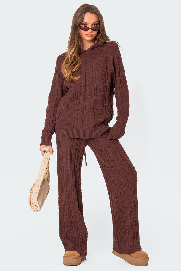 Edikted Jelena Cable Knit Hoodie Brown