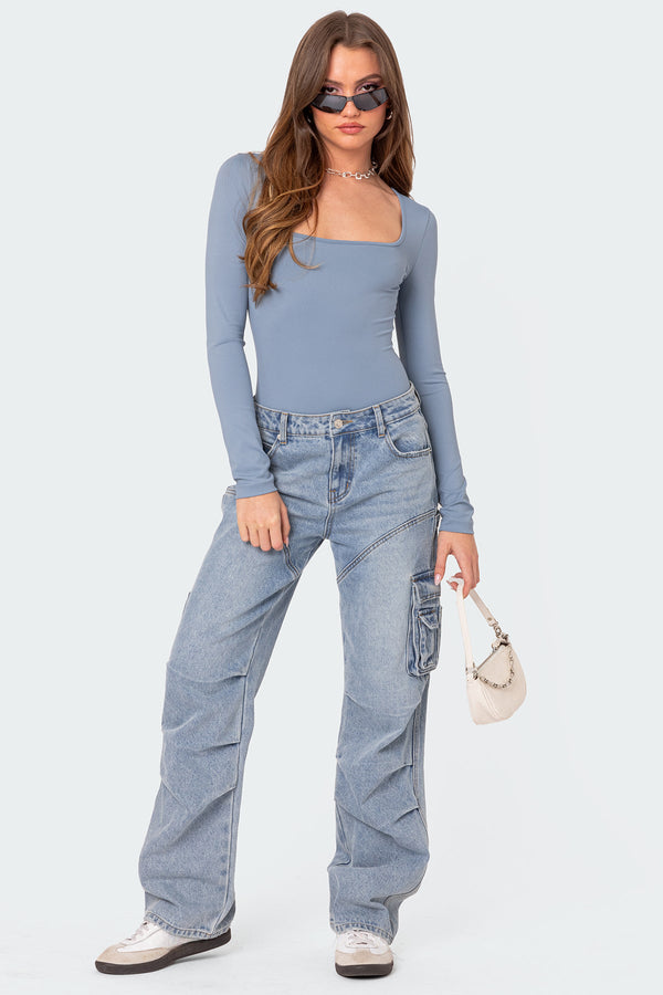 Edikted Joanna Square Neck Bodysuit Light Blue