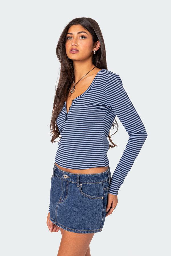 Edikted Jocelyn Striped Top Blue