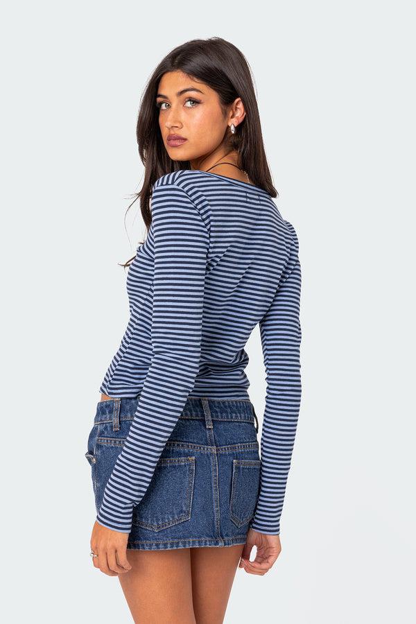 Edikted Jocelyn Striped Top Blue