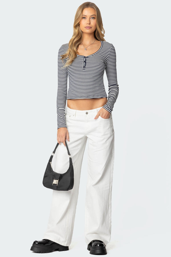 Edikted Jocelyn Striped Top Navy