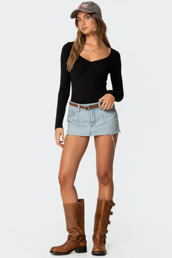 Edikted Jonah Long Sleeve V Neck Bodysuit Black