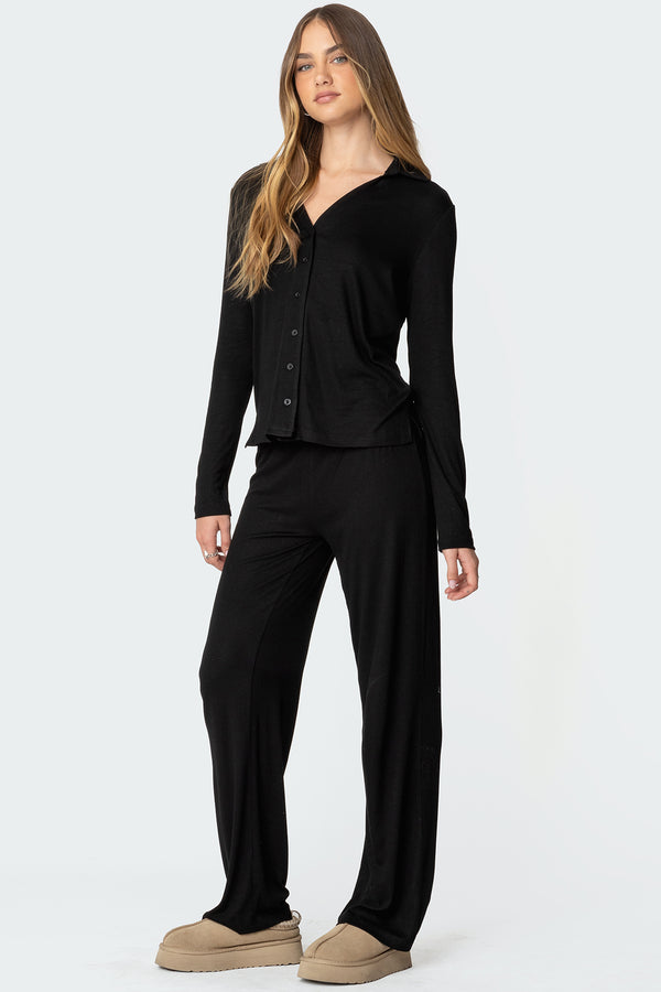 Edikted Justina Button Up Top Black
