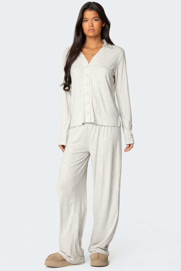 Edikted Justina Button Up Top Gray Melange
