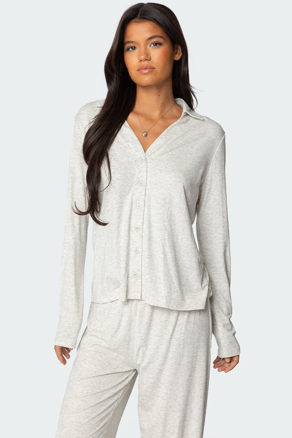 edikted Justina Button Up Top gray melange
