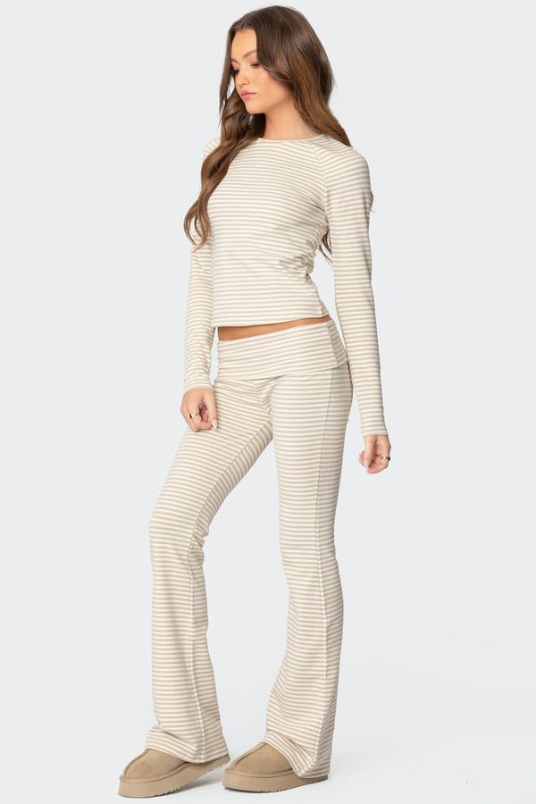 Edikted Kaeli Stripey Flared Leggings Beige