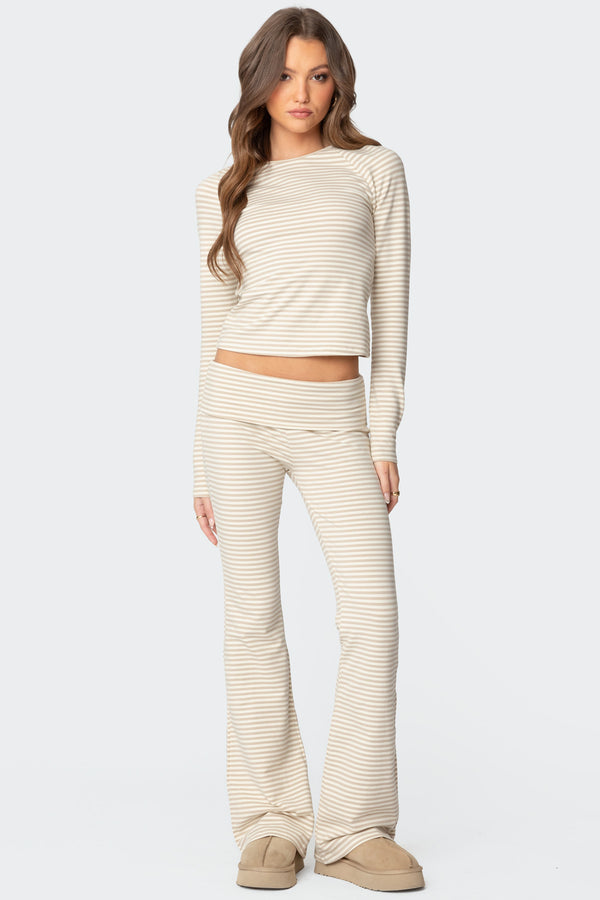 Edikted Kaeli Stripey Long Sleeve T Shirt Beige