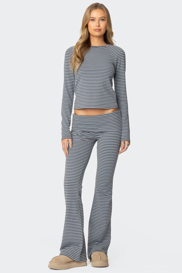 Edikted Kaeli Stripey Long Sleeve T Shirt Gray